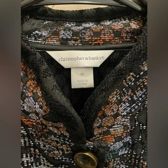 Christopher&Banks Womens Med Earth Tones Button Sport Jacket Office Floral Geo - Picture 8 of 10